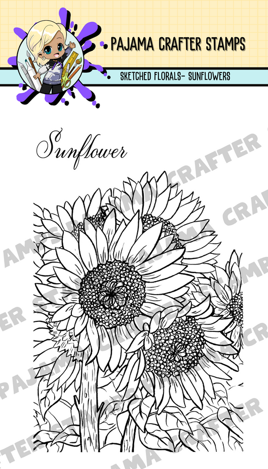 Stamps - Sketched Florals -  Sunflowers - CLR248