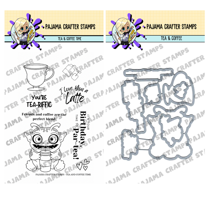 Tea & Coffee Time Stamp & Die Bundle Pajama Crafter Stamps