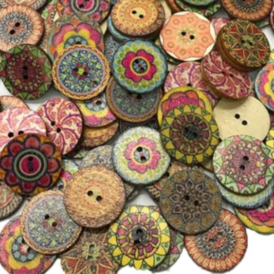 Vintage Multi Color Wooden Buttons - 10 ct