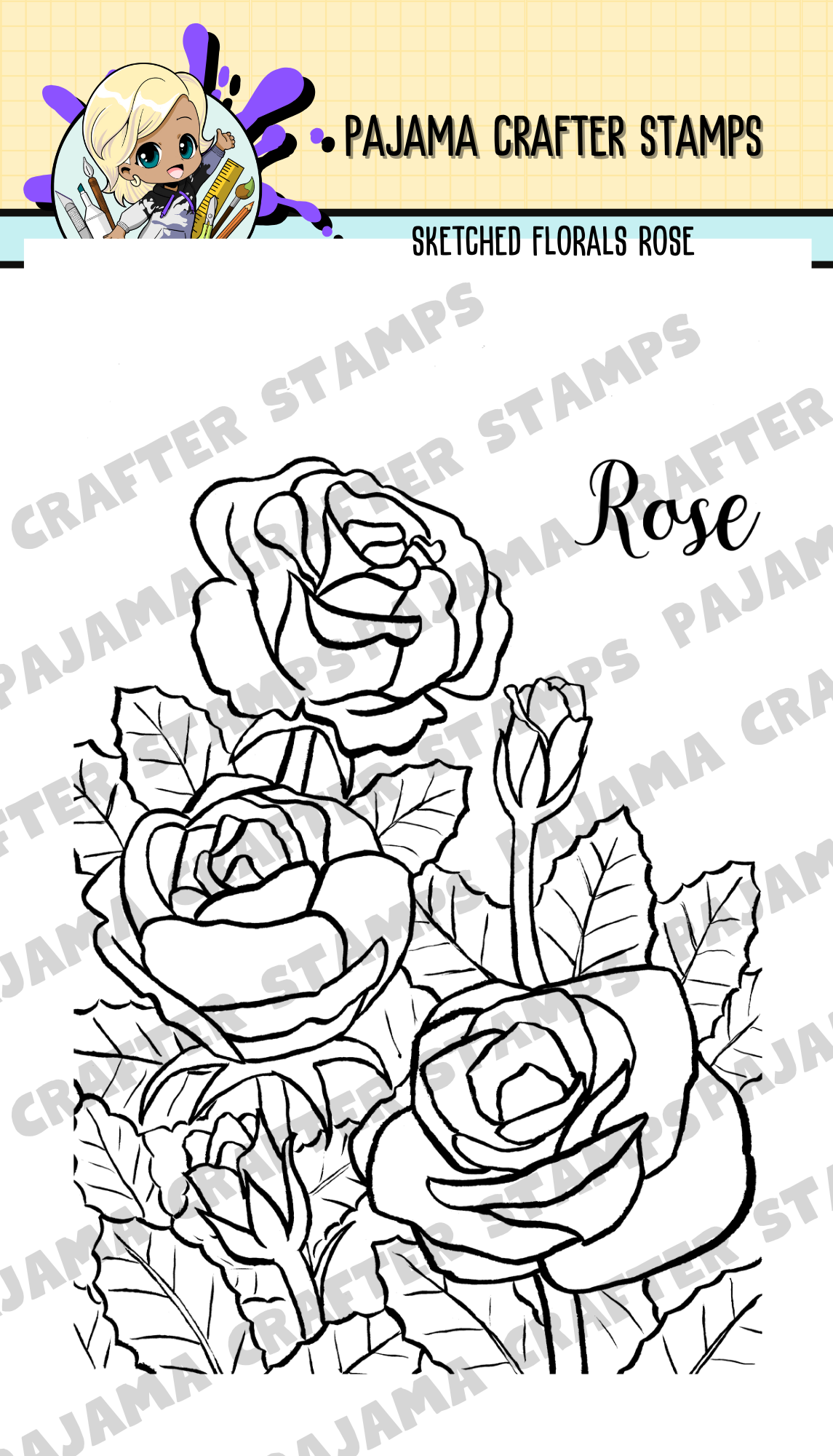 Sketched Florals - Rose Stamps - CLR255