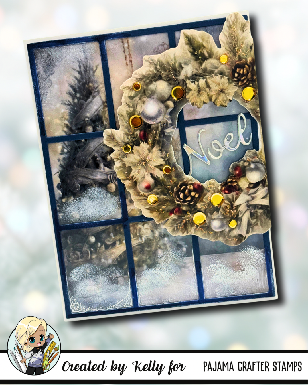 Vintage Christmas Card Panels with Card Bases and Envelopes