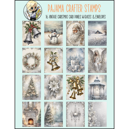 Vintage Christmas Card Panels with Card Bases and Envelopes